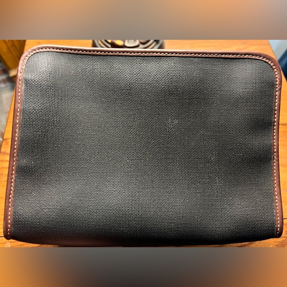 Dunhill Authentic Clutch Bag Second Bag Gray Brown Leather Green Plaid Lining! - Picture 4 of 14